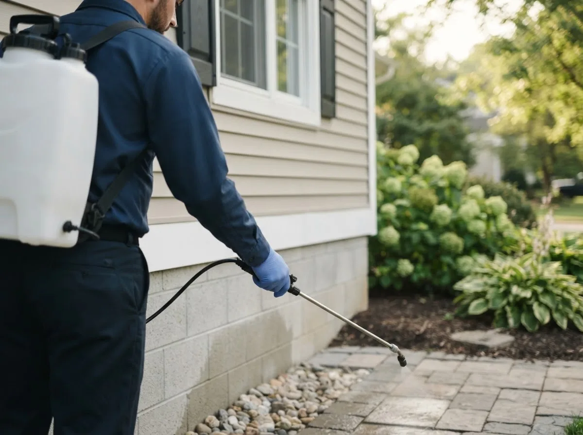 Pest control technician inspecting a home in Brookshire, TX